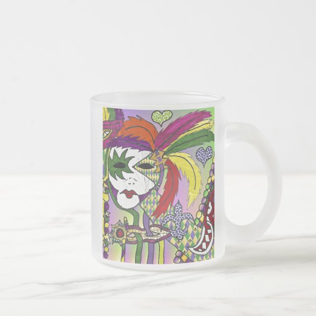 Caneca De Café Vidro Jateado Máscara de pena de Mardi Gras Psicodélica (Direita)