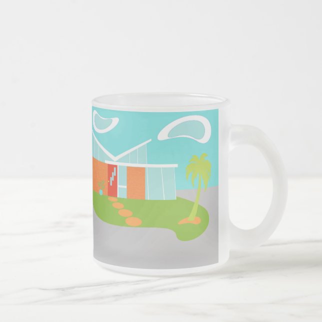 Caneca De Café Vidro Jateado meio século Moderno Cartoon House Fosco (Direita)