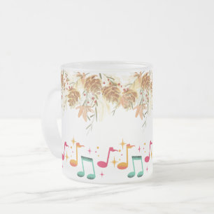 Caneca De Café Vidro Jateado Melodia da Natureza: Notas Musicais com Folhas Cas
