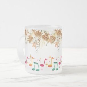 Caneca De Café Vidro Jateado Melodia da Natureza: Notas Musicais com Folhas Cas
