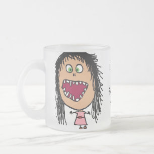 Caneca De Café Vidro Jateado Menina de Cartoon de Olhos Loucos