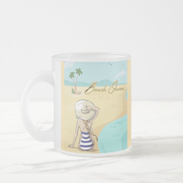 Caneca De Café Vidro Jateado menina de praia (Esquerda)