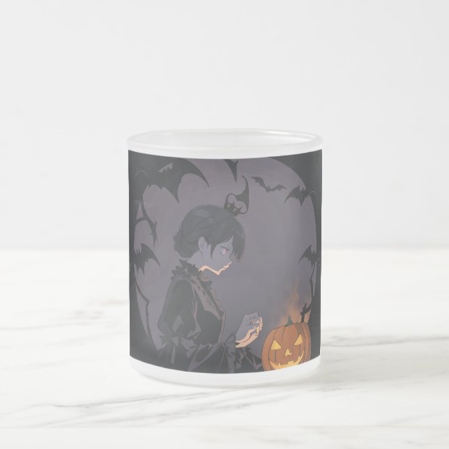 Caneca De Café Vidro Jateado menina do halloween (Centro)