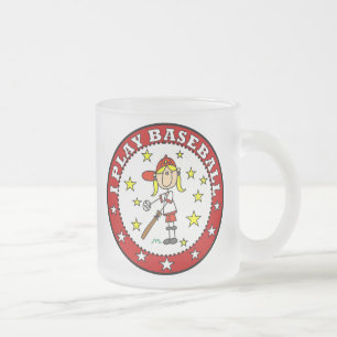 Caneca De Café Vidro Jateado Menina Eu Jogo Beisebol Camisetas e Presentes