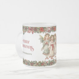 Caneca De Café Vidro Jateado Meninas Anjos Vitorianos de Natal com Sagrado