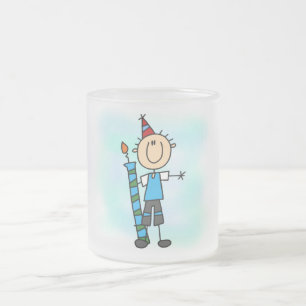 Caneca De Café Vidro Jateado Menino de Aniversário com Camisetas de Vela e Pres