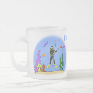 Caneca De Café Vidro Jateado Mergulhador engraçado e desenho animado de criatur