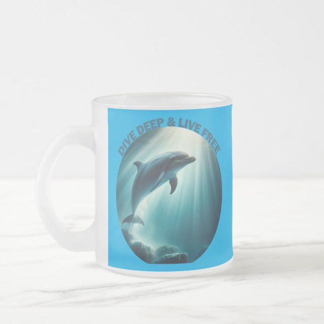Caneca De Café Vidro Jateado Mergulhe Dolphin Livre Ao Vivo (Esquerda)