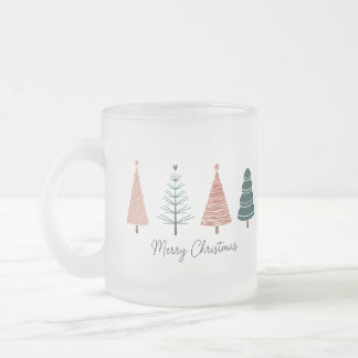 Caneca De Café Vidro Jateado Merry Christmas Tree Design