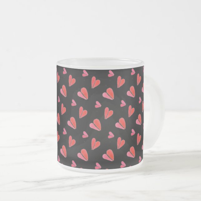 CANECA DE CAFÉ VIDRO JATEADO MINI CORAÇÕES II FOSCO (Frente Esquerda)