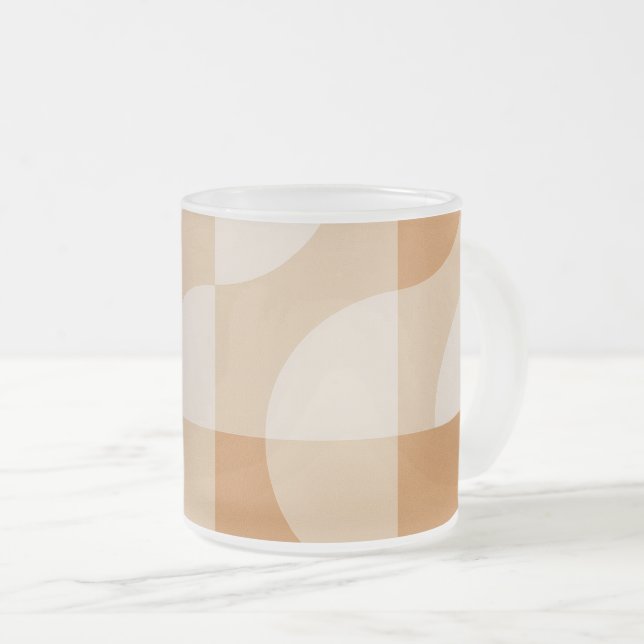 Caneca De Café Vidro Jateado Minimal Beige Geometric Frosted Glass Mug (Frente Esquerda)