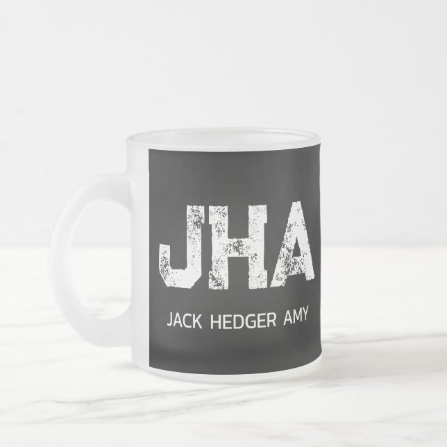 CANECA DE CAFÉ VIDRO JATEADO MINIMALIST WHITE THREE LETTER MONOGRAM NAME BLACK (Esquerda)