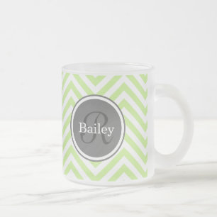 Caneca De Café Vidro Jateado Mint Green Chevron Monograma