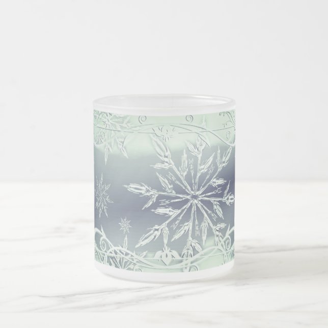 Caneca De Café Vidro Jateado Mint green snowflake fosco mug (Centro)