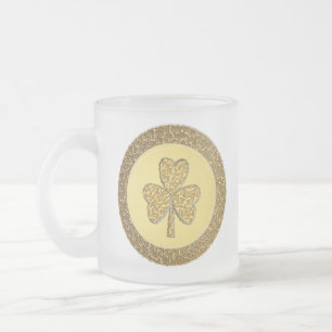 Caneca De Café Vidro Jateado Moedas Douradas de Shamrock irlandês sorte