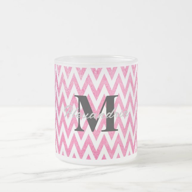 Caneca De Café Vidro Jateado Monograma branco cor-de-rosa (Centro)