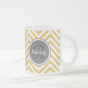 Caneca De Café Vidro Jateado Monograma de Chevron Amarelo