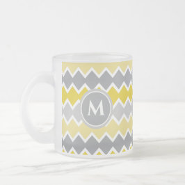 Caneca De Café Vidro Jateado Monograma de Padrão Amarelo e Cinza