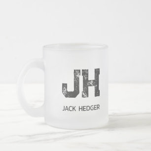 CANECA DE CAFÉ VIDRO JATEADO MONOGRAMA MINIMALISTA PRETO DE DUAS LETRAS NOME CL