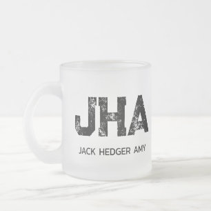 CANECA DE CAFÉ VIDRO JATEADO MONOGRAMA MINIMALISTA PRETO DE TRÊS LETRAS NOME CL