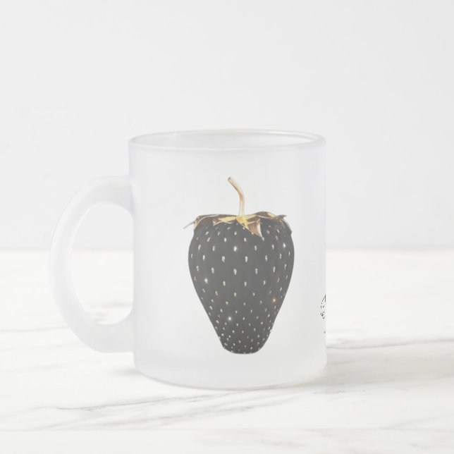 Caneca De Café Vidro Jateado Morango Preto (Esquerda)