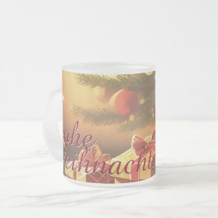 Caneca De Café Vidro Jateado Motivo, com presentes debaixo da árvore de Natal 3
