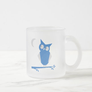 Caneca De Café Vidro Jateado Mug com coruja azul
