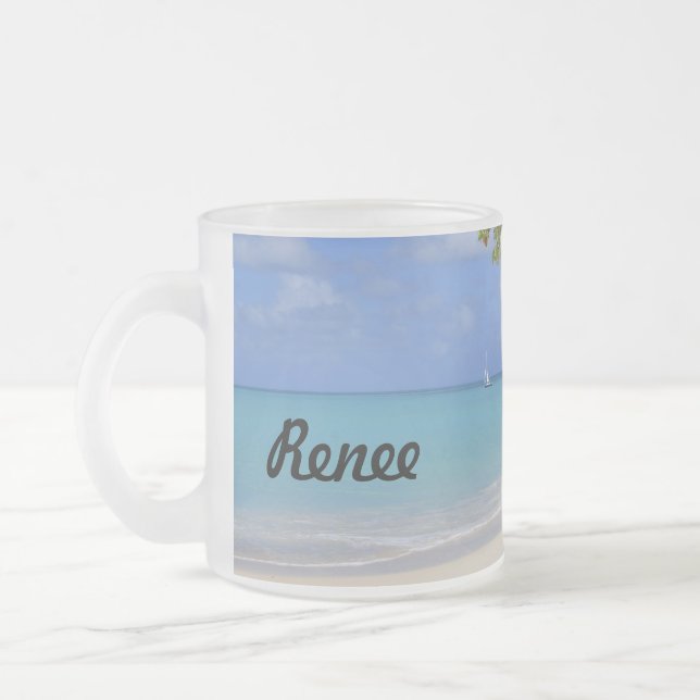 Caneca De Café Vidro Jateado Mug with Beach Image em Antígua (Esquerda)