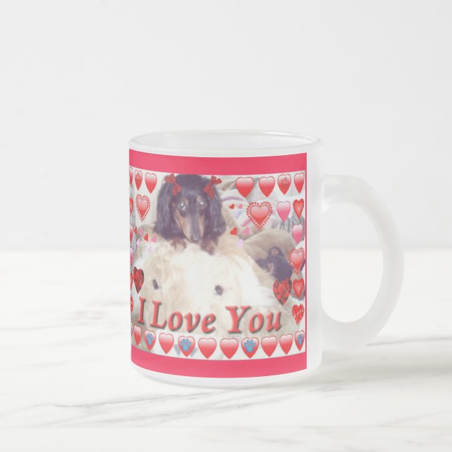 CANECA DE CAFÉ VIDRO JATEADO NAMORADOS MUGS - PRESENTES - MINI DACHSHUND EU TE  (Direita)