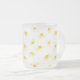 Caneca De Café Vidro Jateado Narcisos Amarelos Primavera Moderna.