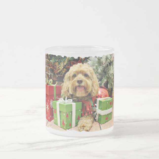 Caneca De Café Vidro Jateado Natal - Cockapoo - Wriggley (Centro)