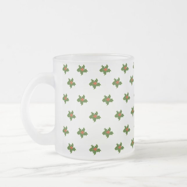Caneca De Café Vidro Jateado Natal Holly Pattern (Esquerda)