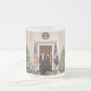 Caneca De Café Vidro Jateado Natal na Casa Branca Donald Trump & Melania