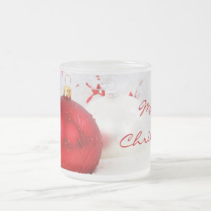 Caneca De Café Vidro Jateado Natal Vermelho e Branco Feliz Natal
