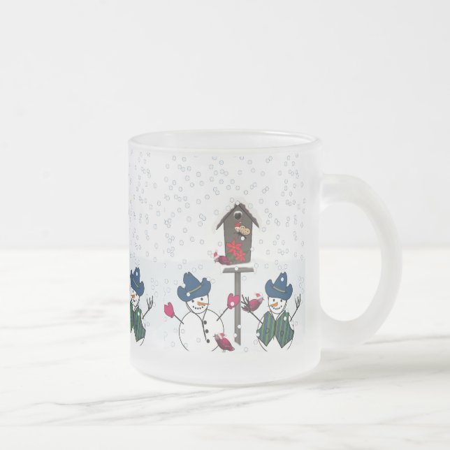 Caneca De Café Vidro Jateado Neves de Natal com Chapéus de Cowboy (Direita)