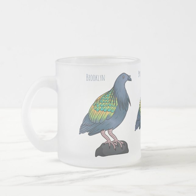 Caneca De Café Vidro Jateado Nicobar pigeon bird cartoon illustration  (Esquerda)