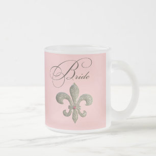 Caneca De Café Vidro Jateado Noiva Bling de NOLA da flor de lis