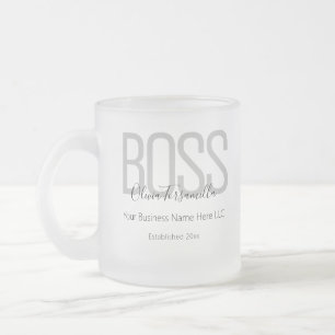 Caneca De Café Vidro Jateado Nome Chefe de Cinza Negra
