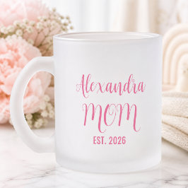 Caneca De Café Vidro Jateado Nome da Mãe Personalizado Estabelecido Script Rosa