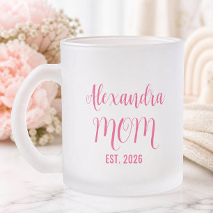 Caneca De Café Vidro Jateado Nome da Mãe Personalizado Estabelecido Script Rosa