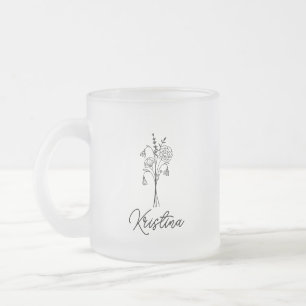 Caneca De Café Vidro Jateado Nome de Script de Flor e Elegante de Nascimento em