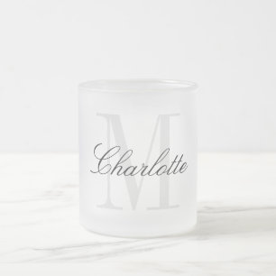 Caneca De Café Vidro Jateado Nome do Monograma