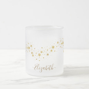 Caneca De Café Vidro Jateado Nome Monograma Elegante com Brilho Dourado