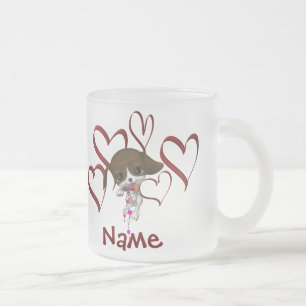 Caneca De Café Vidro Jateado Nome Monograma Personalizado com Cachorrinho e Cor