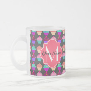 Caneca De Café Vidro Jateado Nome Personalizado de Cupcakes Rosa Quente,Monogra