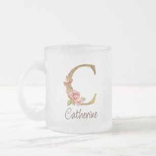 Caneca De Café Vidro Jateado Nome Personalizado Folha de Ouro Rosa Cor-de-Rosa 