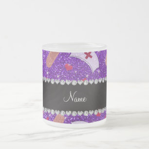 Caneca De Café Vidro Jateado Nome personalizado Ingo purple glitter enfermeira 