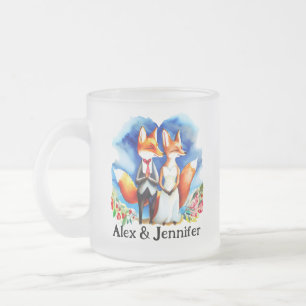 Caneca De Café Vidro Jateado Nomes de Casal Fox Personalizados