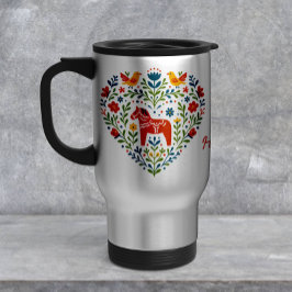 Caneca De Café Vidro Jateado Nordic Folk Art Dala Horse Heart Pattern Mug