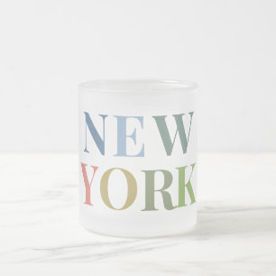 Caneca De Café Vidro Jateado Nova York Texto Colorido